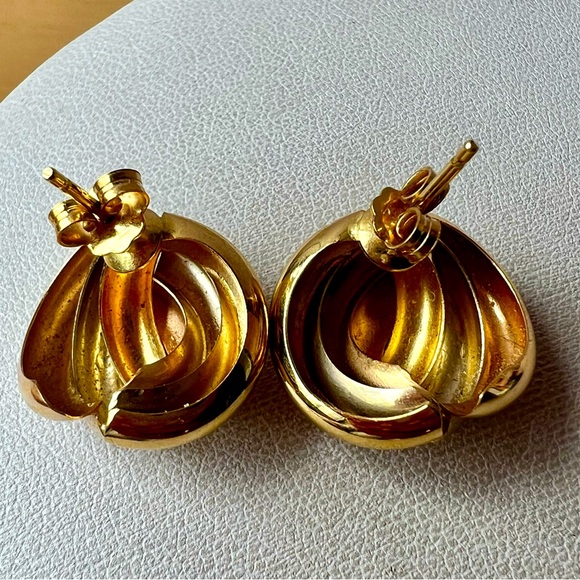 VINTAGE 18K YELLOW GOLD LARGE LOVE KNOT EARRINGS MADE IN ITALY STATEMENT SHOWY - Picture 8 of 16